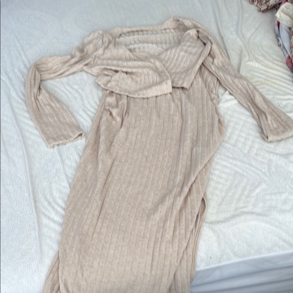 SHEIN Cream Ribbed Maxi Dress